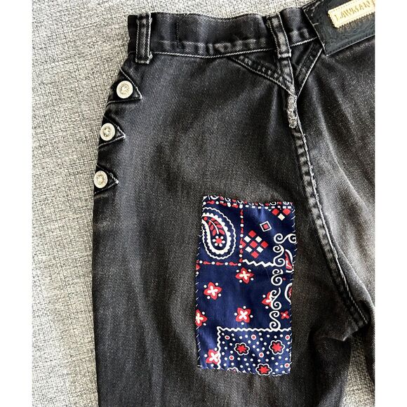 Vintage Lawman Jeans Sz 2 High Rise Black Denim Western Rodeo Patchwork Y2K RARE - Picture 10 of 16